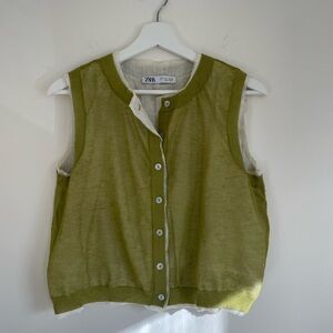 ZARA Green Linen Blend Sleeveless Top